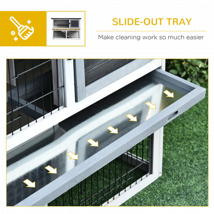 Two-Level Small Animal Fir Wood Hutch with Slide-Out Tray - Grey