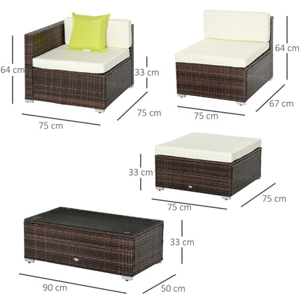 4 Seater Garden Rattan Sofa Set with Cushions - Brown