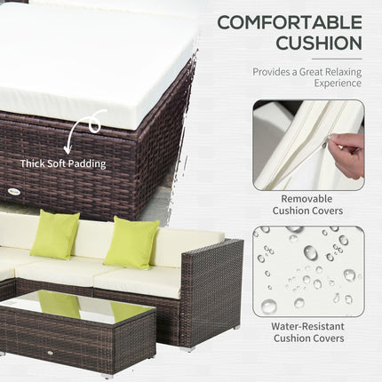 4 Seater Garden Rattan Sofa Set with Cushions - Brown