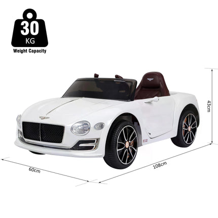 Bentley Licensed 12V Kids Electric Ride-On Car with LED Lights & MP3 Player - White