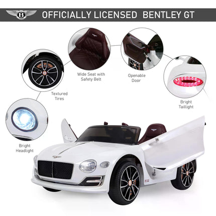 Bentley Licensed 12V Kids Electric Ride-On Car with LED Lights & MP3 Player - White