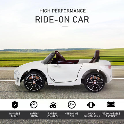 Bentley Licensed 12V Kids Electric Ride-On Car with LED Lights & MP3 Player - White