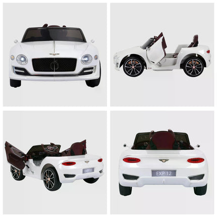 Bentley Licensed 12V Kids Electric Ride-On Car with LED Lights & MP3 Player - White