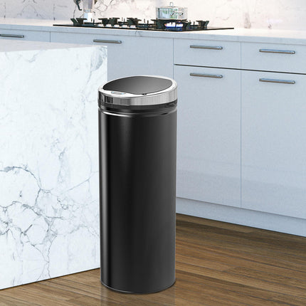 50L Stainless Steel Sensor Trash Can with Inner Bucket - Black