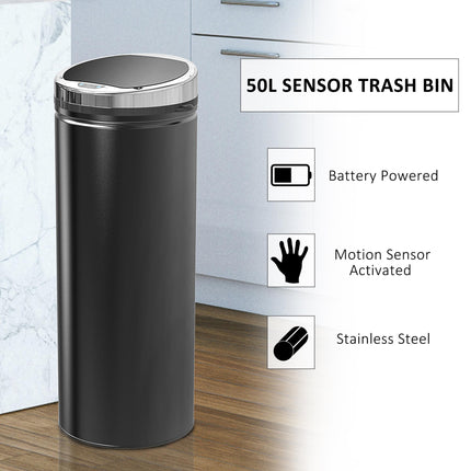 50L Stainless Steel Sensor Trash Can with Inner Bucket - Black