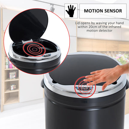 50L Stainless Steel Sensor Trash Can with Inner Bucket - Black