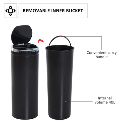50L Stainless Steel Sensor Trash Can with Inner Bucket - Black