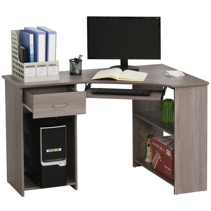 L-Shaped Corner Computer Desk with Shelves, Keyboard Tray, Drawer & CPU Stand - Grey
