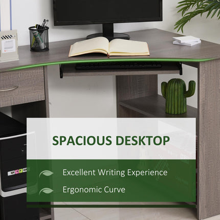 L-Shaped Corner Computer Desk with Shelves, Keyboard Tray, Drawer & CPU Stand - Grey