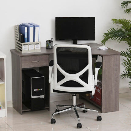 L-Shaped Corner Computer Desk with Shelves, Keyboard Tray, Drawer & CPU Stand - Grey