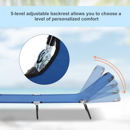 Foldable Outdoor Sun Lounger with 5-Position Adjustable Backrest and Breathable Mesh - Blue