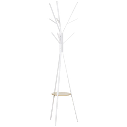 180cm Free Standing Metal Coat Rack with 9 Hooks and Shelf for Hallway Living Room - White