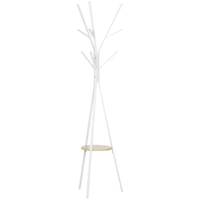 180cm Free Standing Metal Coat Rack with 9 Hooks and Shelf for Hallway Living Room - White