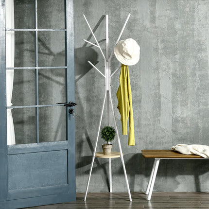 180cm Free Standing Metal Coat Rack with 9 Hooks and Shelf for Hallway Living Room - White