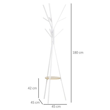 180cm Free Standing Metal Coat Rack with 9 Hooks and Shelf for Hallway Living Room - White