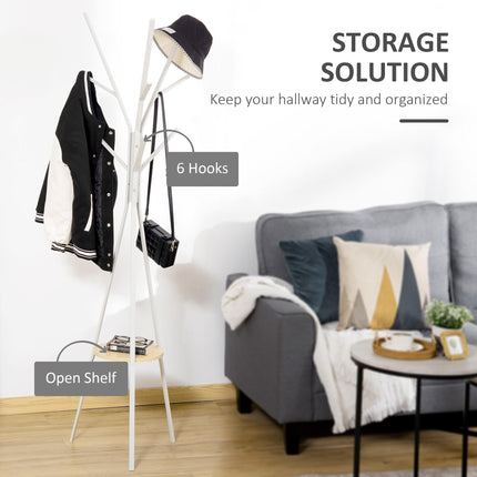 180cm Free Standing Metal Coat Rack with 9 Hooks and Shelf for Hallway Living Room - White