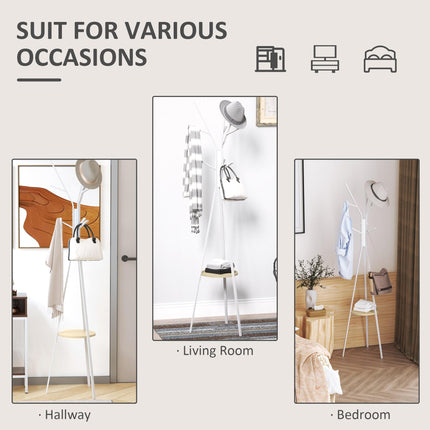 180cm Free Standing Metal Coat Rack with 9 Hooks and Shelf for Hallway Living Room - White