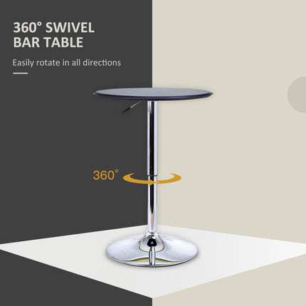 Height Adjustable Round Bistro Bar Table with Swivel Top - Black