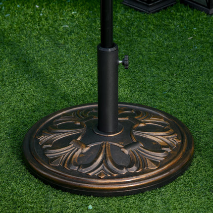 13kg Outdoor Parasol Base with Carved Flower Design and Adjustable Screw - Bronze Tone