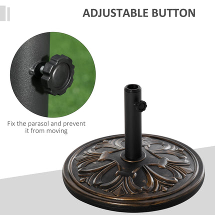 13kg Outdoor Parasol Base with Carved Flower Design and Adjustable Screw - Bronze Tone