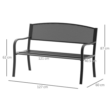 2 Seater Metal Garden Bench with Mesh Backrest - Black