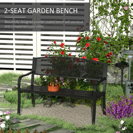 2 Seater Metal Garden Bench with Mesh Backrest - Black