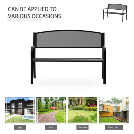 2 Seater Metal Garden Bench with Mesh Backrest - Black