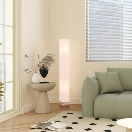 Floor Lamp, 120cm Standing Lamp with Linen Lampshade, Standard Light with Pine W