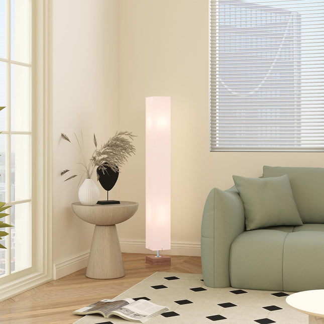 Floor Lamp, 120cm Standing Lamp with Linen Lampshade, Standard Light with Pine W