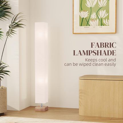 Floor Lamp, 120cm Standing Lamp with Linen Lampshade, Standard Light with Pine W
