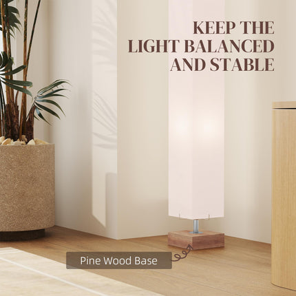 Floor Lamp, 120cm Standing Lamp with Linen Lampshade, Standard Light with Pine W