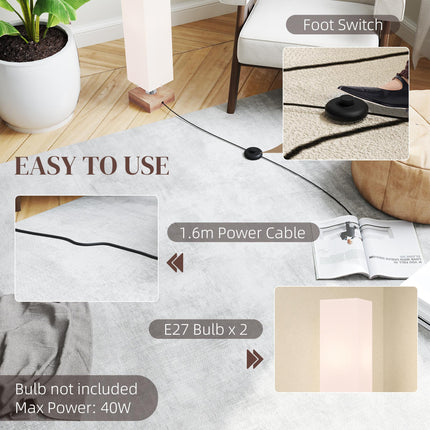 Floor Lamp, 120cm Standing Lamp with Linen Lampshade, Standard Light with Pine W
