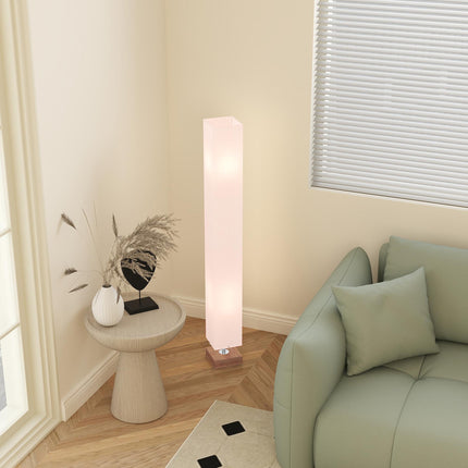 Floor Lamp, 120cm Standing Lamp with Linen Lampshade, Standard Light with Pine W