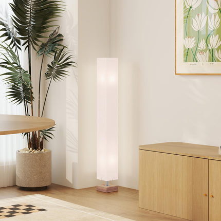 Floor Lamp, 120cm Standing Lamp with Linen Lampshade, Standard Light with Pine W
