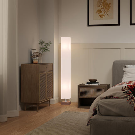 Floor Lamp, 120cm Standing Lamp with Linen Lampshade, Standard Light with Pine W