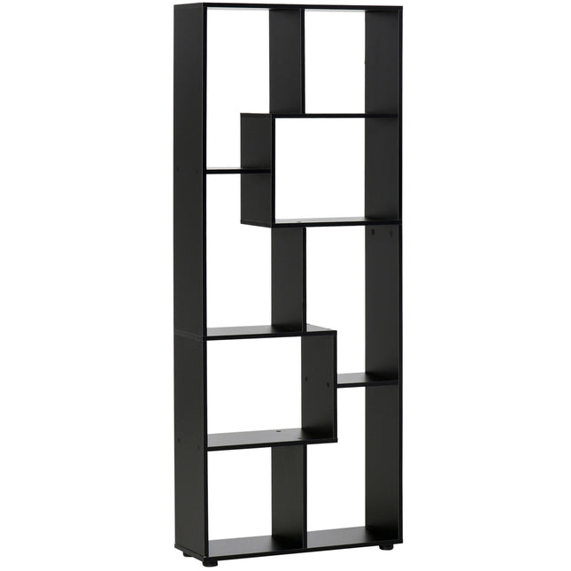 8-Tier Freestanding Modern Grid Bookcase with Melamine Surface and Anti-Tipping Pads - Black