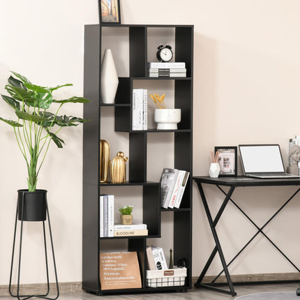8-Tier Freestanding Modern Grid Bookcase with Melamine Surface and Anti-Tipping Pads - Black