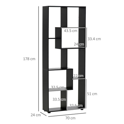 8-Tier Freestanding Modern Grid Bookcase with Melamine Surface and Anti-Tipping Pads - Black