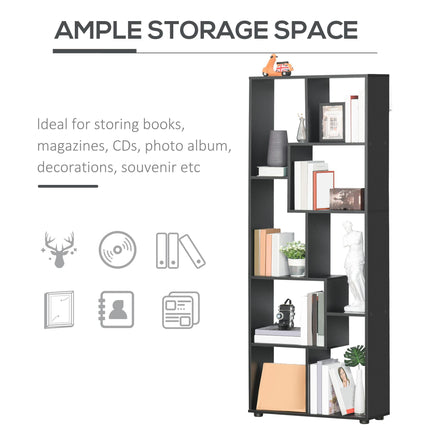 8-Tier Freestanding Modern Grid Bookcase with Melamine Surface and Anti-Tipping Pads - Black