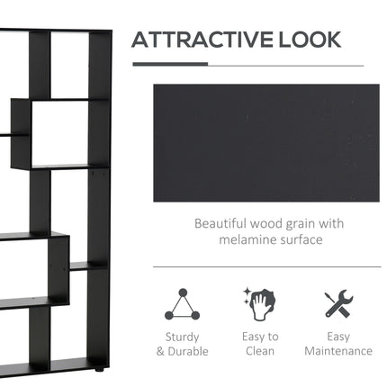 8-Tier Freestanding Modern Grid Bookcase with Melamine Surface and Anti-Tipping Pads - Black