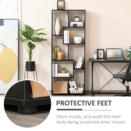 8-Tier Freestanding Modern Grid Bookcase with Melamine Surface and Anti-Tipping Pads - Black