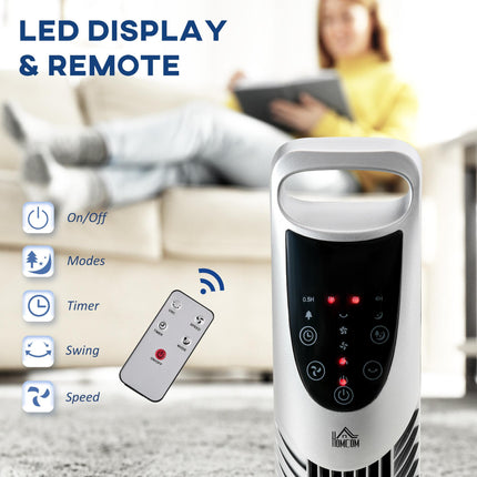36'' Freestanding Tower Fan with 3 Speeds, 3 Modes, 7.5h Timer & Remote - Silver