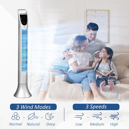 36'' Freestanding Tower Fan with 3 Speeds, 3 Modes, 7.5h Timer & Remote - Silver