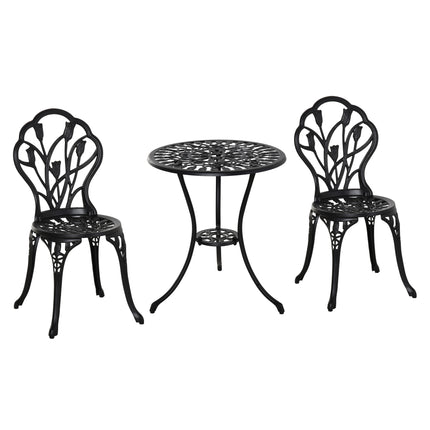 3 Piece Aluminium Outdoor Bistro Set with Umbrella Hole - Black