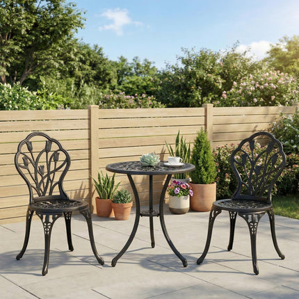 3 Piece Aluminium Outdoor Bistro Set with Umbrella Hole - Black