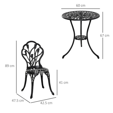 3 Piece Aluminium Outdoor Bistro Set with Umbrella Hole - Black