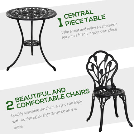 3 Piece Aluminium Outdoor Bistro Set with Umbrella Hole - Black