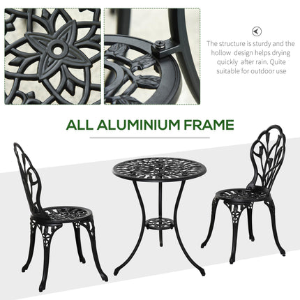 3 Piece Aluminium Outdoor Bistro Set with Umbrella Hole - Black