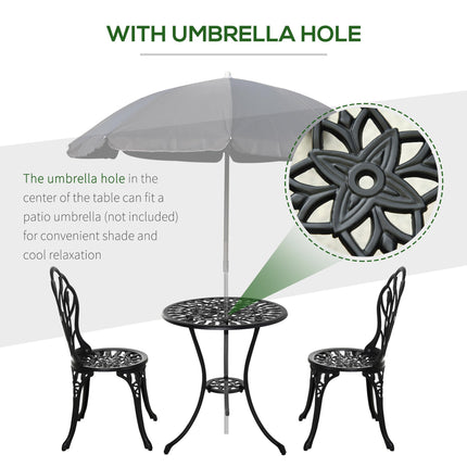 3 Piece Aluminium Outdoor Bistro Set with Umbrella Hole - Black