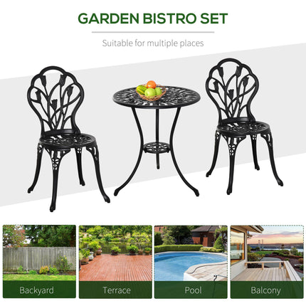 3 Piece Aluminium Outdoor Bistro Set with Umbrella Hole - Black